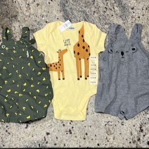 Carters 6M overalls. Old Navy 6-12 M with tags.